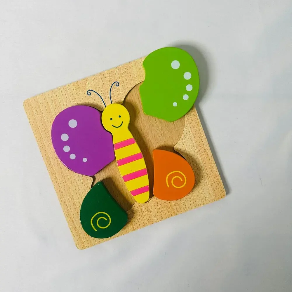 Vintage Butterfly Color Block Small Chunky Wooden Puzzle